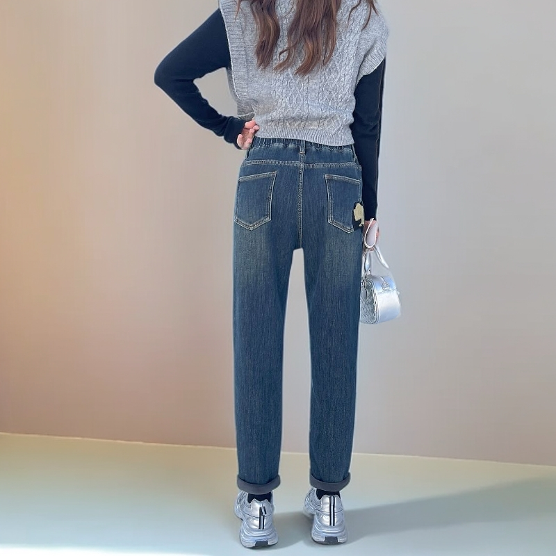 吖伊咪库品牌弹力牛仔裤松紧腰加肥加大码女款高腰