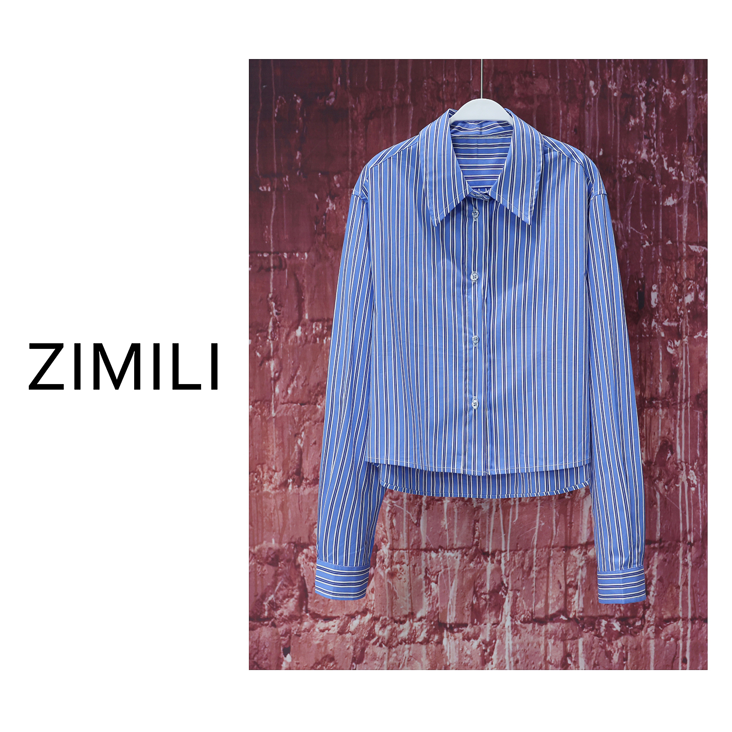 【亮哥女装】2025欧版新品秀场款经典蓝白条纹时尚气质衬衫2746-D7