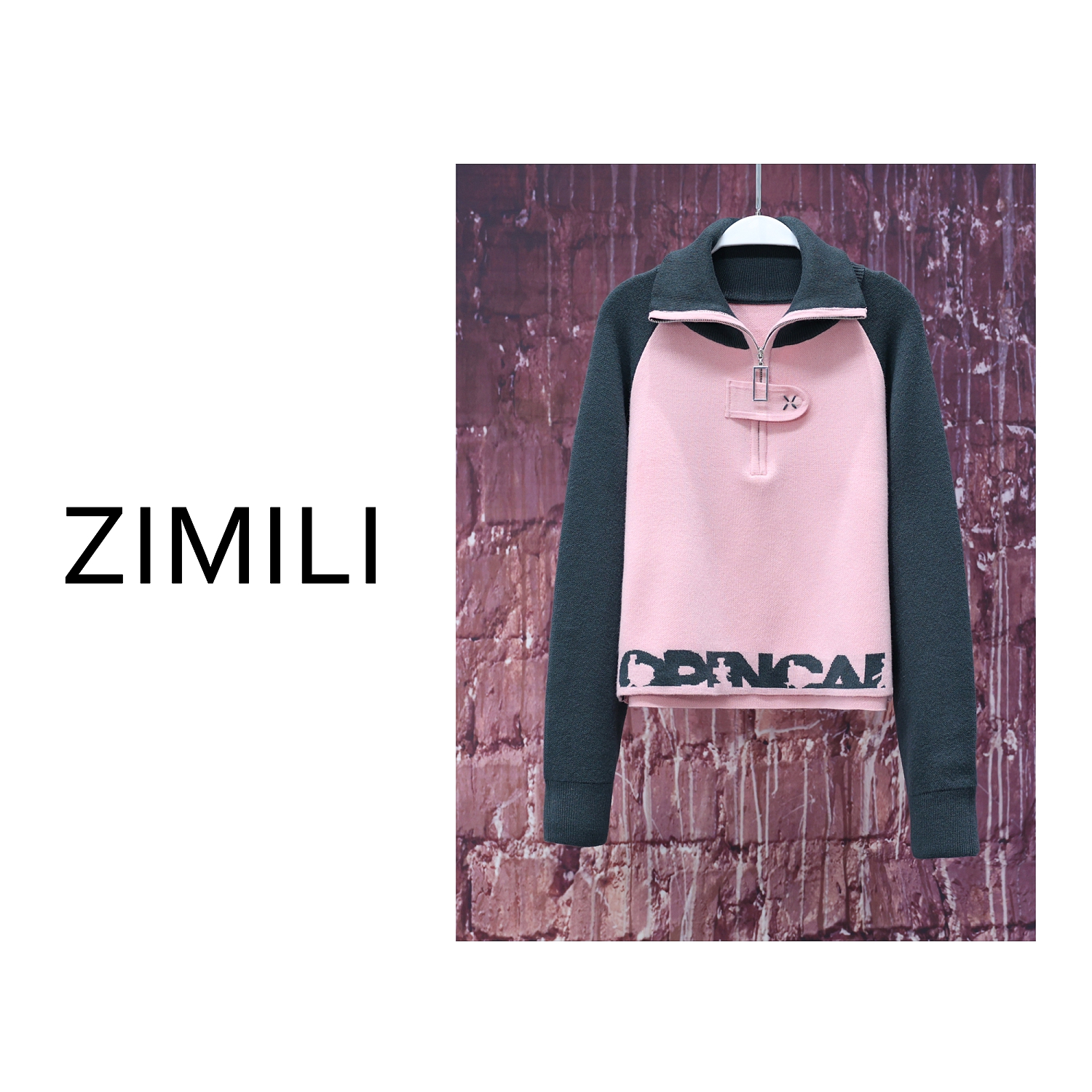 【LIANG哥女装】2024气质时尚撞色拼接印花高领针织衫毛衣/1983