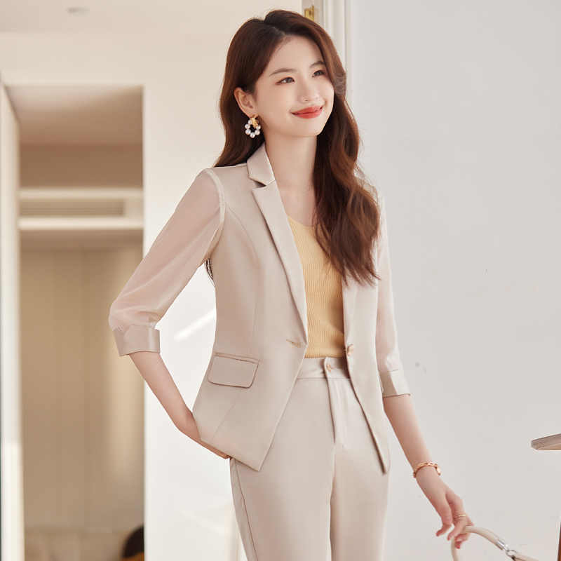 夏季薄款小西装女七分袖职业套装外套修身西服新款时尚套装女8917