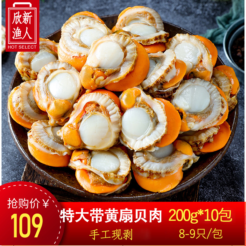 【10包装】新鲜冷冻扇贝肉海鲜火锅烧烤蒜蓉粉丝无冰衣鲜扇贝2000g