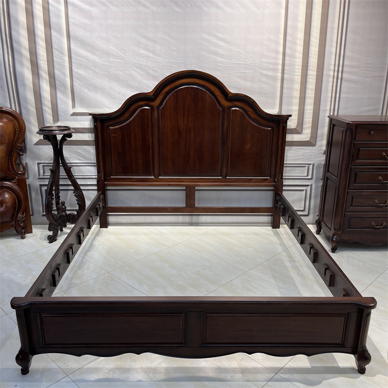 美式实木床1.8米1.5米简约双人主卧大床红胡桃全实木婚床
