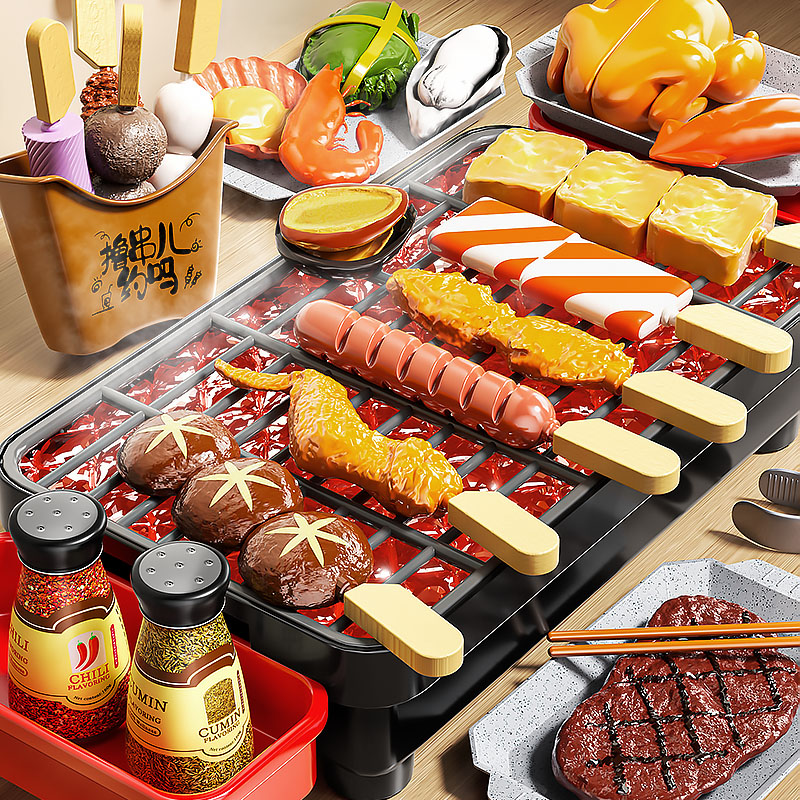 儿童过家家迷你厨房仿真烧烤火锅玩具食物做饭套装男女孩生日礼物