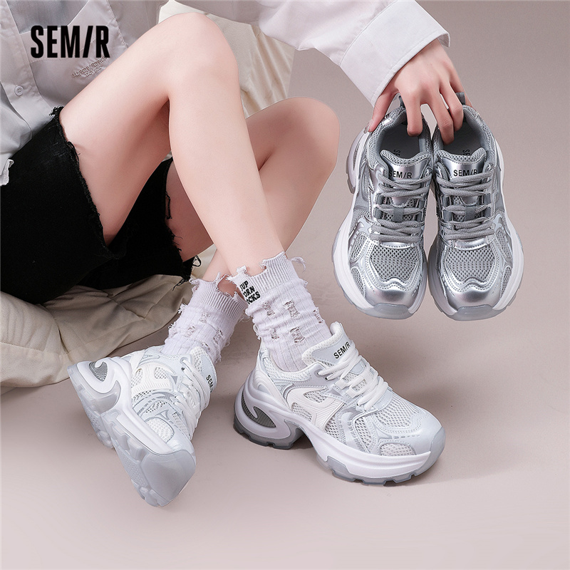 SEMIR时尚百搭女鞋春季潮流跑鞋厚底运动鞋夏季透气网面老爹鞋