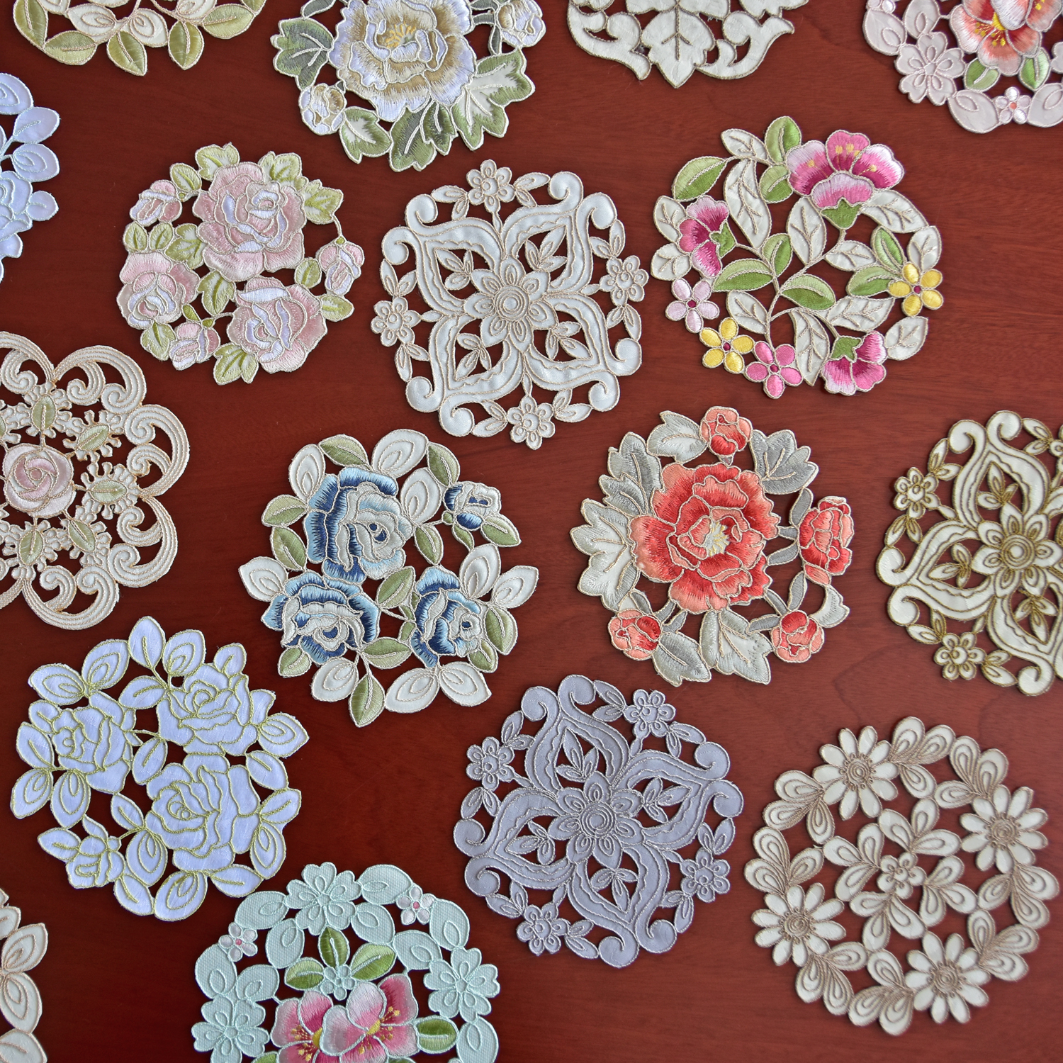 中式绣花杯垫盘垫防烫隔热西餐垫田园布艺欧式美式圆桌垫圆桌布