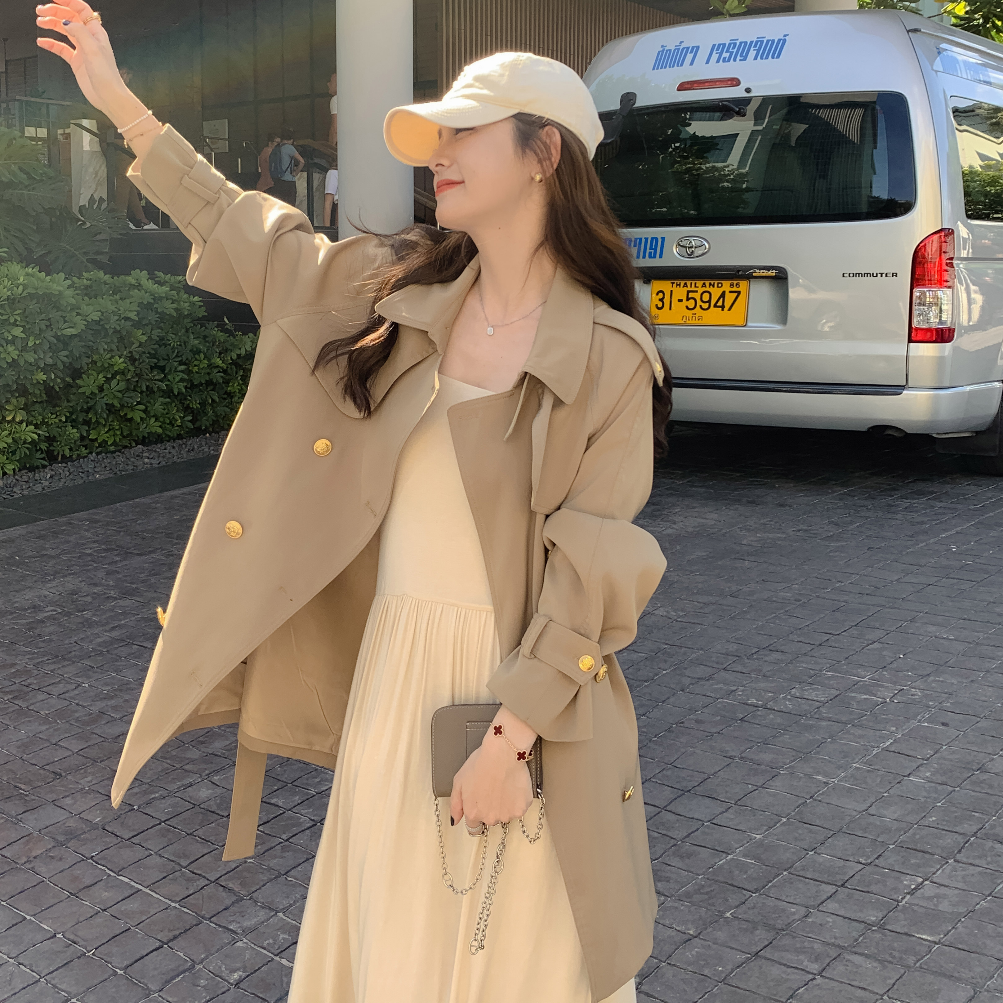 韩系卡其色英伦风衣外套2025早春新款减龄高端气质休闲氛围感大衣