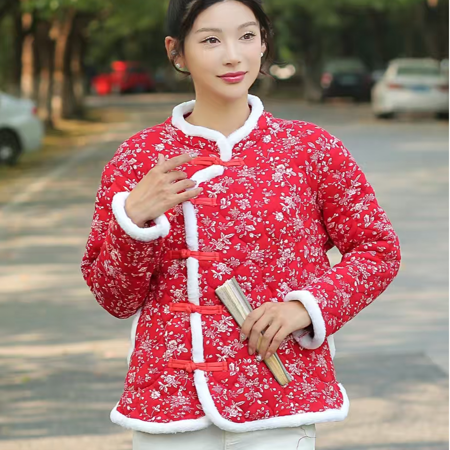 2024秋冬国风加厚棉衣.长袖中国风碎花冬季复古加绒民族风保暖