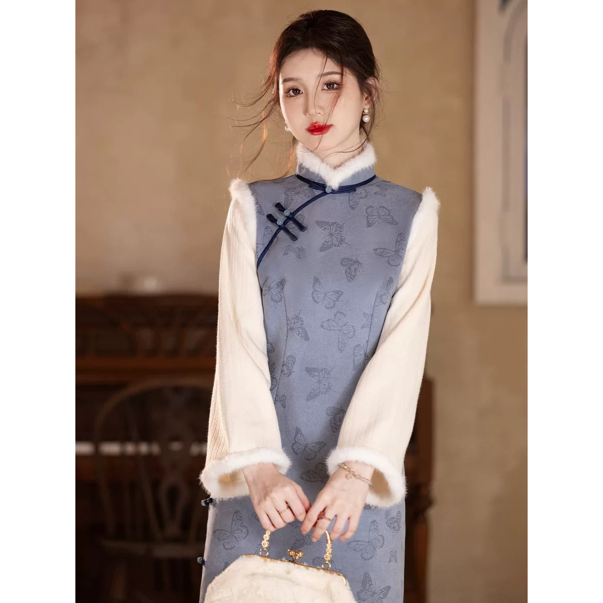 叁水旗袍 秋冬新款旗袍年轻款气质2024新款复古民国