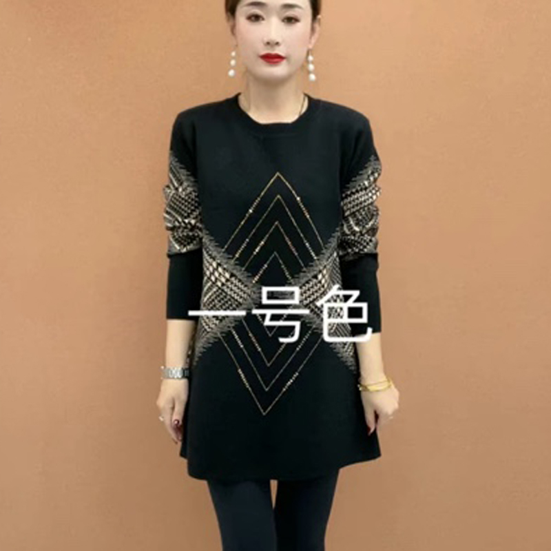 2025妈妈上衣打底衫针长袖大码春秋装中年冬新款遮肚显瘦保暖针织