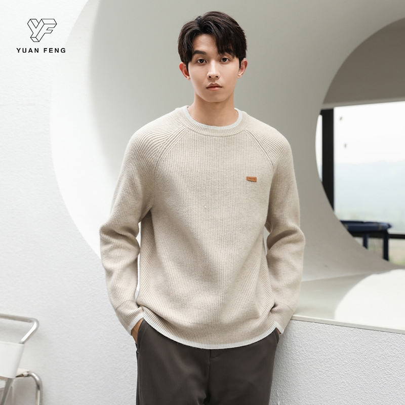 假两件毛衣男2024秋冬圆领宽松休闲内搭慵懒风插肩袖针织衫