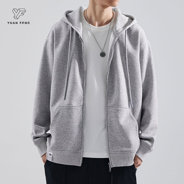 春秋新款重磅纯色连帽卫衣男士美式潮牌黑色宽松长袖开衫外套上衣