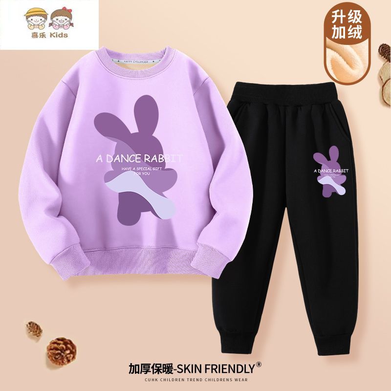女童秋冬季套装新款加绒卫衣儿童两件套中大童洋气时髦运动衣服bc