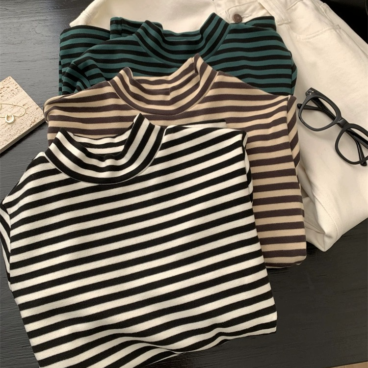 【条纹澳绒】简约洋气百搭显瘦条纹打底衫柔软内搭外穿厚款上衣女