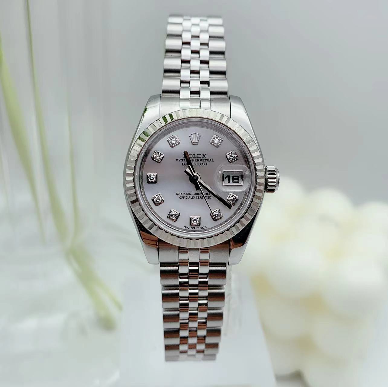 99新 Rolex/劳力士 日志179174 表径26mm 彩贝母盘 原盘原钻 单表