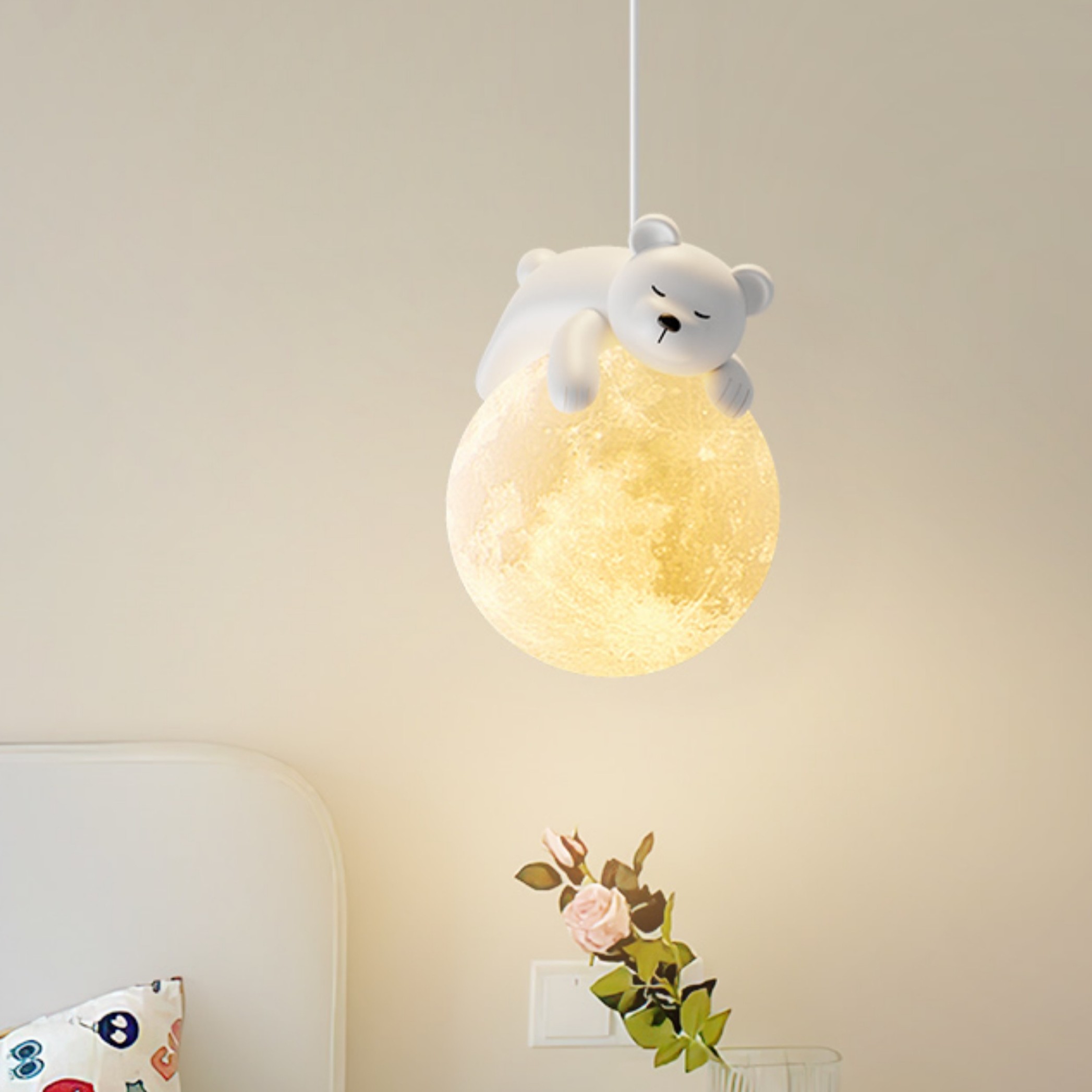 奶油风儿童卧室房间床头小吊灯创意乐器小熊兔子过道阳台装饰灯具