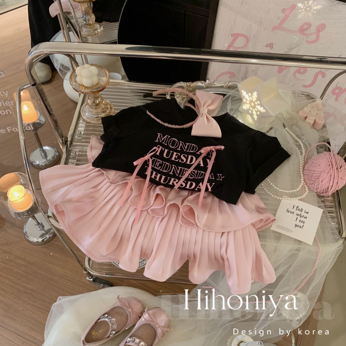 女童夏装套装2025新款韩版儿童洋气女宝宝蝴蝶结T恤百褶裙两件套