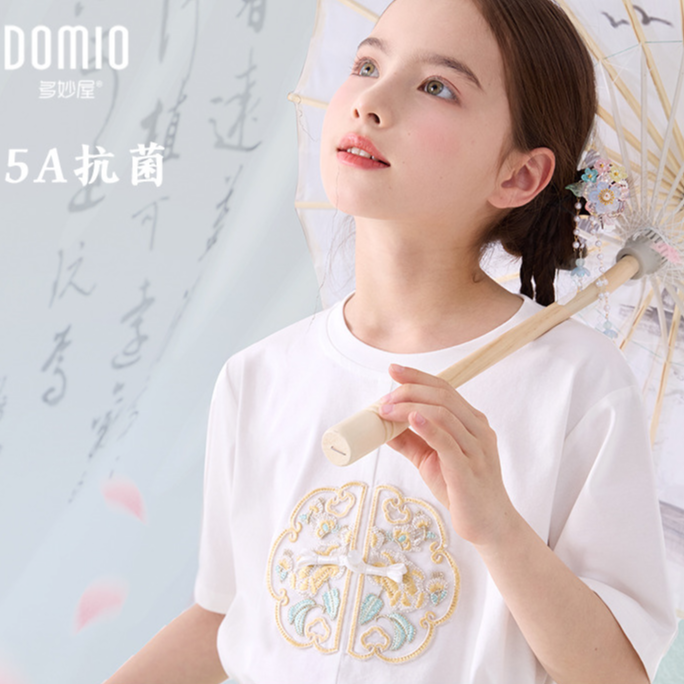 女童短袖T恤2024夏季新款儿童上衣大童新中式洋气白色打底衫古风