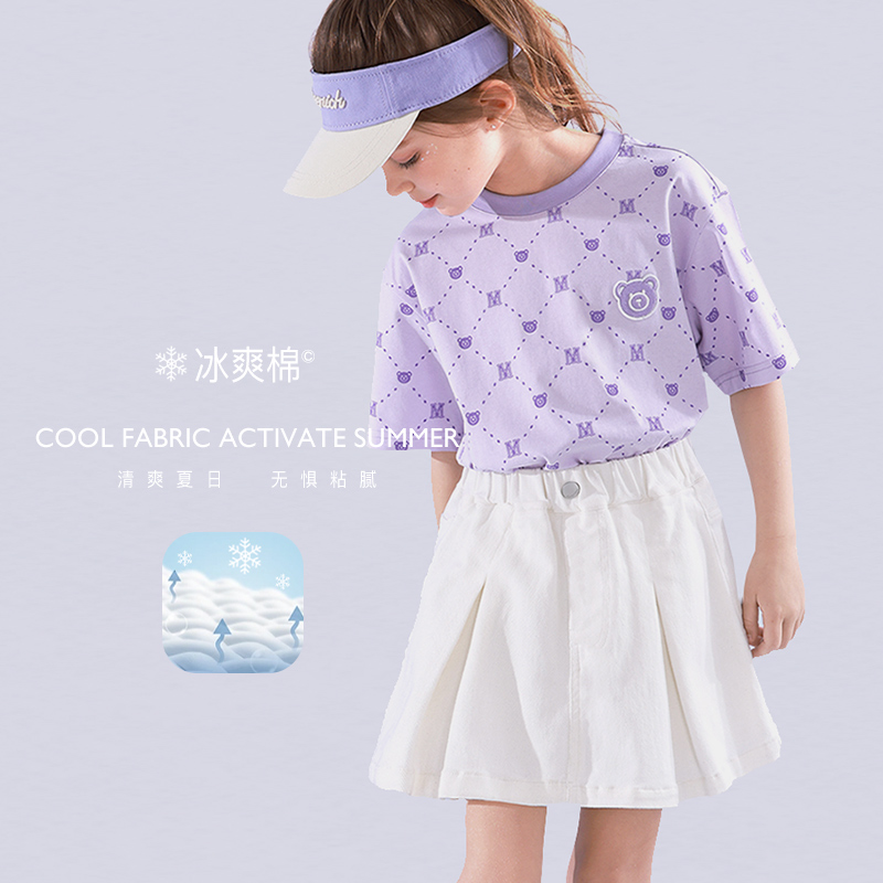 女童T恤2025新款短袖儿童圆领满印上衣大童洋气宽松夏装清爽夏日