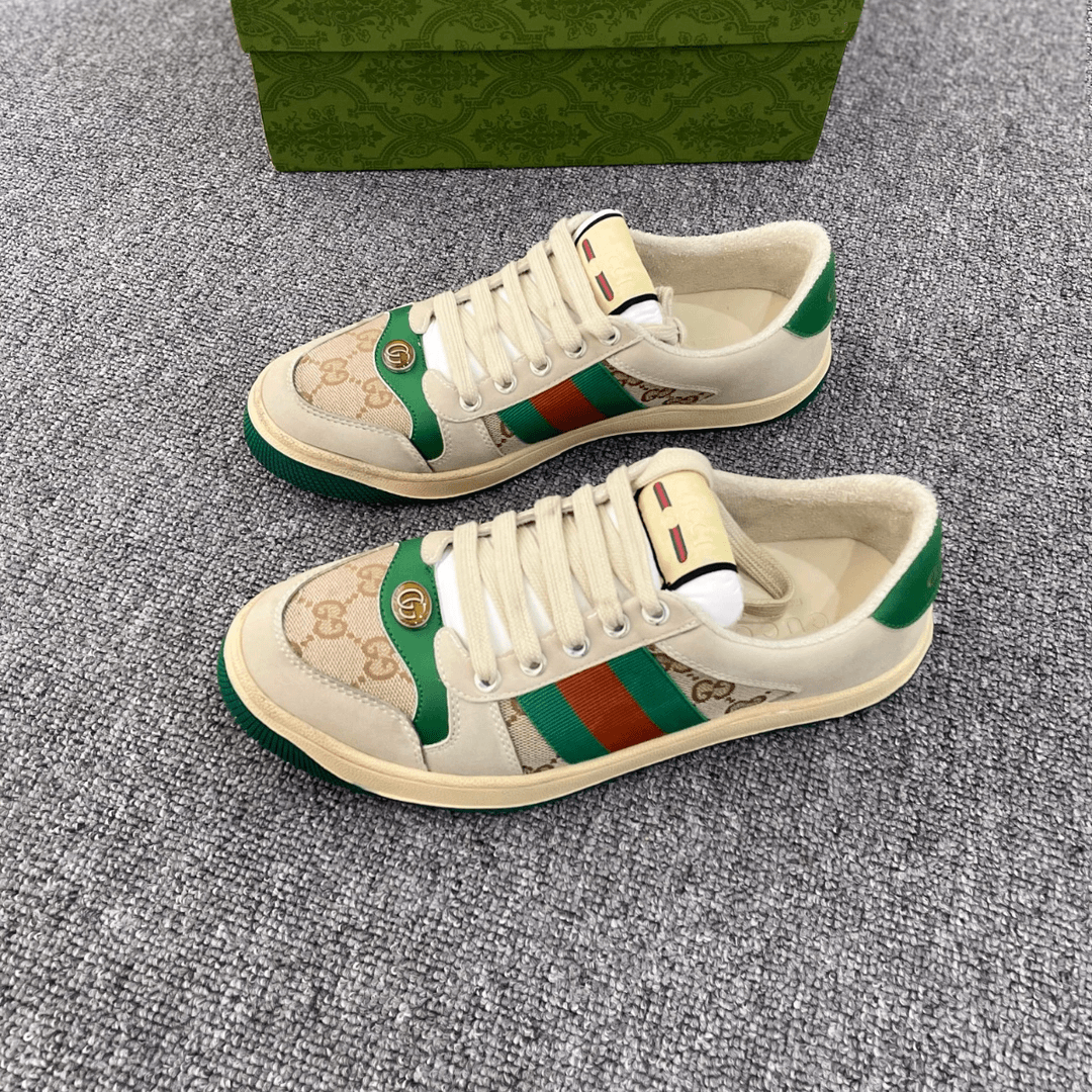 GUCCI/古驰Screener男士时尚复古做旧织带拼接皮革运动鞋脏脏鞋