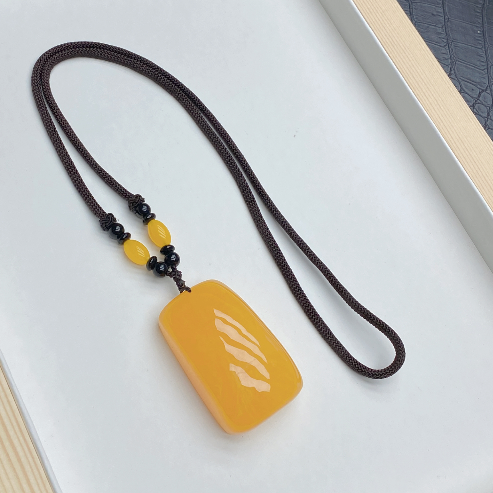 非金属吊坠 【静静】原创编绳黄色无事牌吊坠