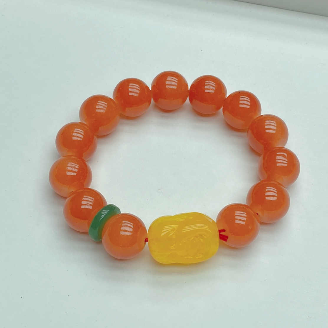 非金属手链 【静静】原创柿红色佛头平安扣手链