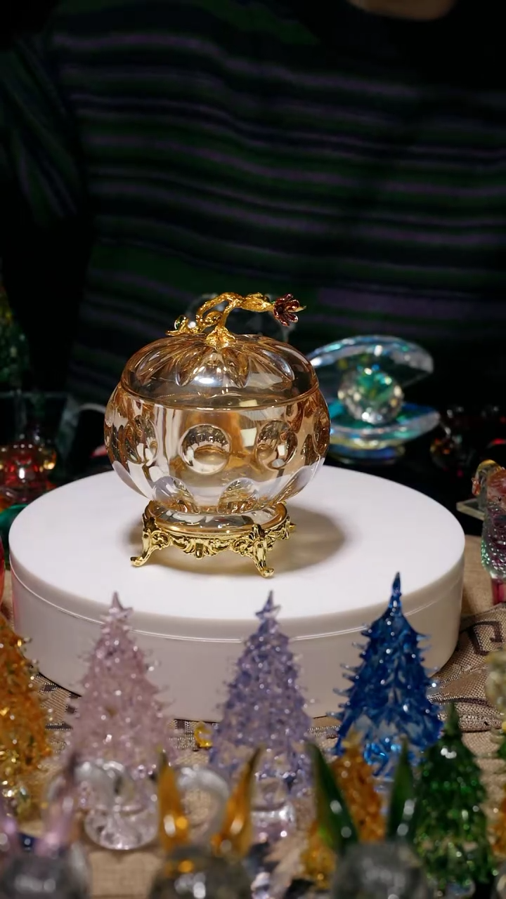 【闪购商品】水晶香槟色南瓜车收纳盒摆件