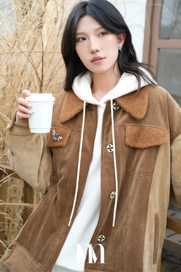 灯芯绒棒球翻领棉衣