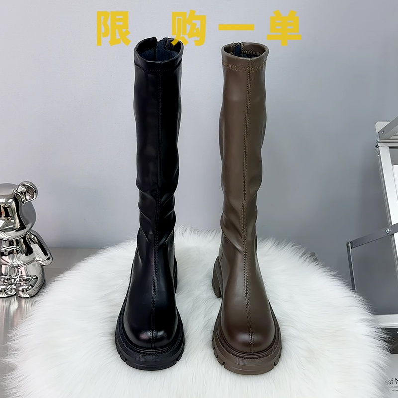 红蜻蜓牌英伦风长靴子2023年高筒骑士靴女厚底松糕跟长筒女靴后gh