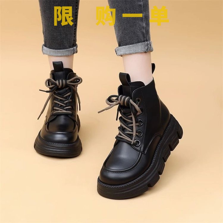 红蜻蜓牌厚底加绒马丁靴女2023秋季新款英伦风增高单靴黑色炸街gh