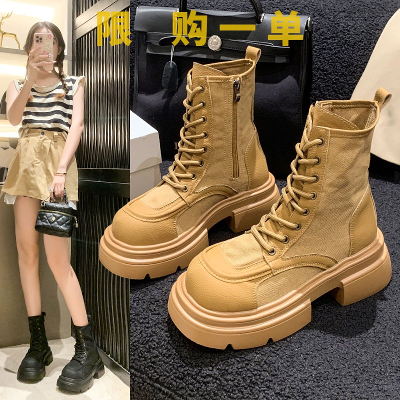 红蜻蜓牌马丁靴女2023秋季新款复古厚底英伦风平底圆头百搭时尚gh