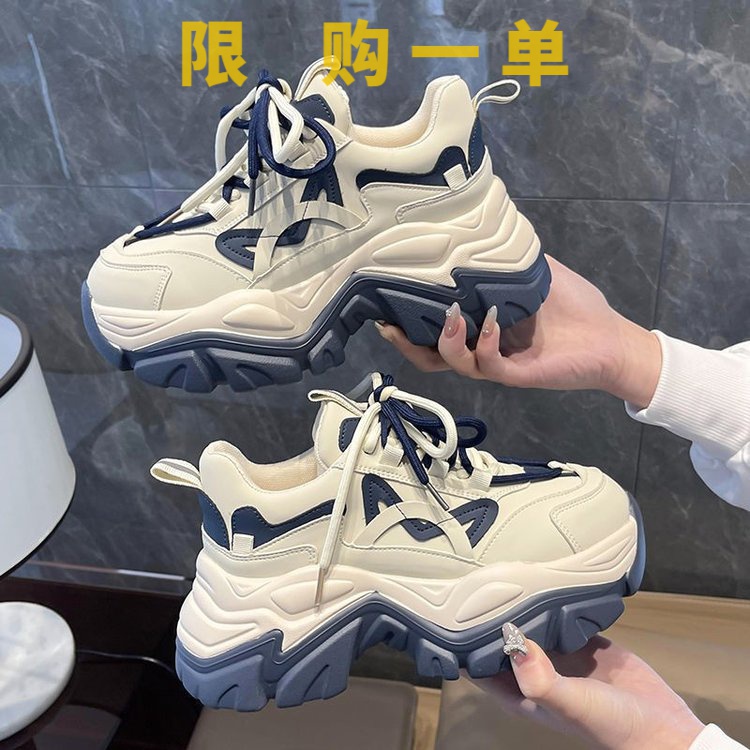 红蜻蜓牌炸街小猫老爹鞋女2023秋季新款网红拼色厚底松糕鞋增高gh