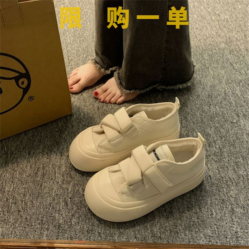 红蜻蜓牌小众面包鞋魔术贴保暖毛毛棉鞋女2023冬加绒新款百搭厚gh