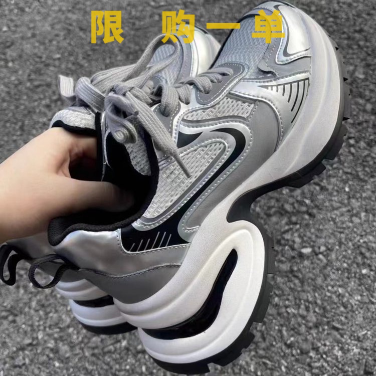 红蜻蜓牌2023秋季新款松糕厚底运动休闲鞋增高百搭ins小个子银gh