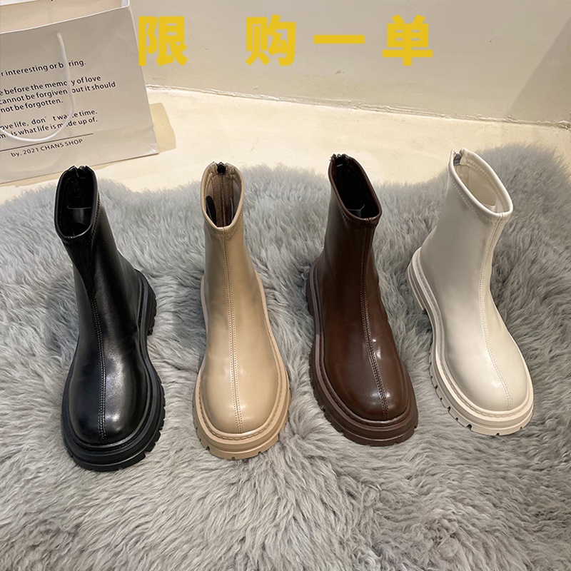 红蜻蜓牌2023秋冬季新款厚底靴子女马丁靴白色单靴瘦瘦靴女切尔gh
