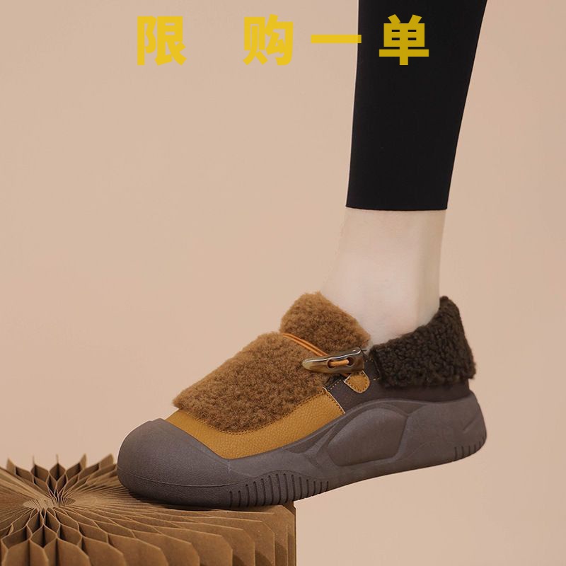 红蜻蜓牌豆豆鞋女冬季爆款加绒保暖轻便软底时尚外穿厚底防滑厚gh