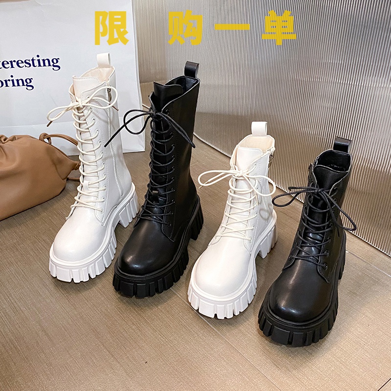 红蜻蜓牌小个子增高马丁靴英伦风高帮女鞋2022秋冬短靴厚底加绒gh