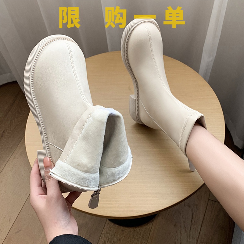红蜻蜓牌短靴女2023新款法式英伦风马丁靴春秋单靴米白色切尔西gh