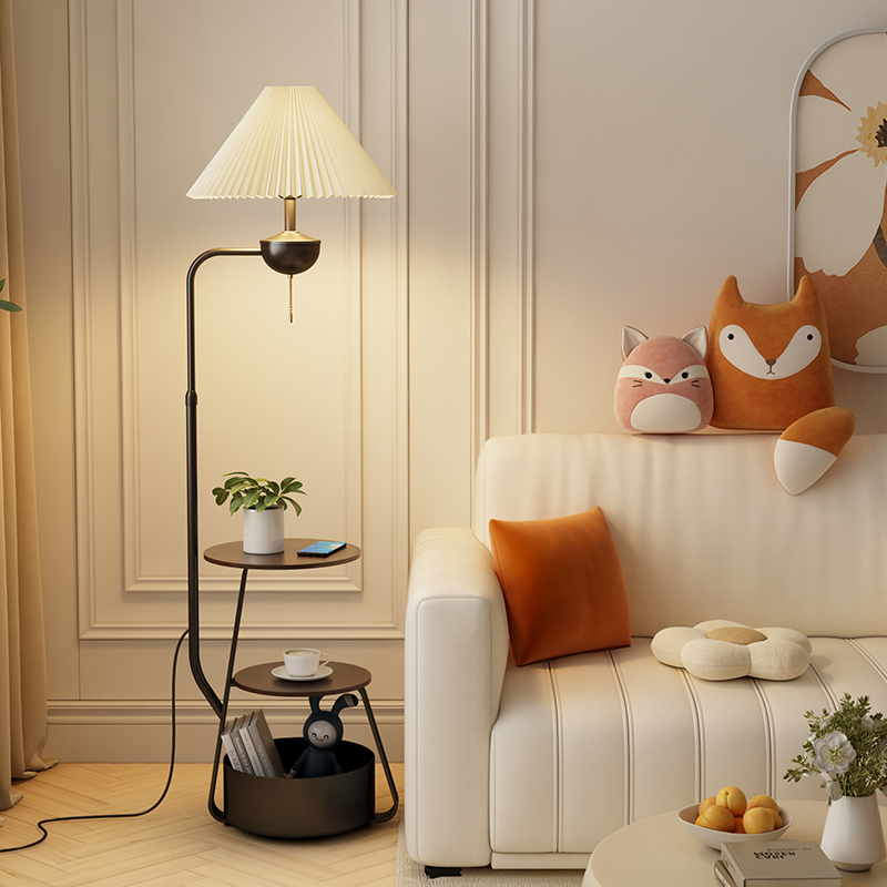 奶油风边几现代风轻奢落地灯客厅沙发边置物卧室床头柜落地台灯