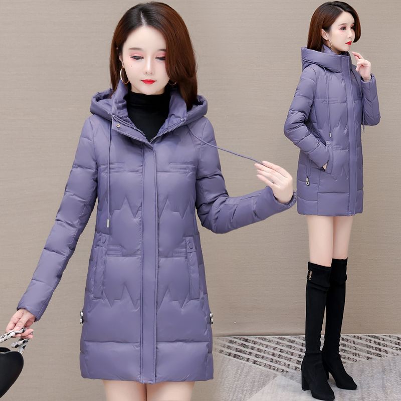 时尚洋气保暖羽绒服女中长款2023冬季收腰显瘦白鸭绒连帽外套女士