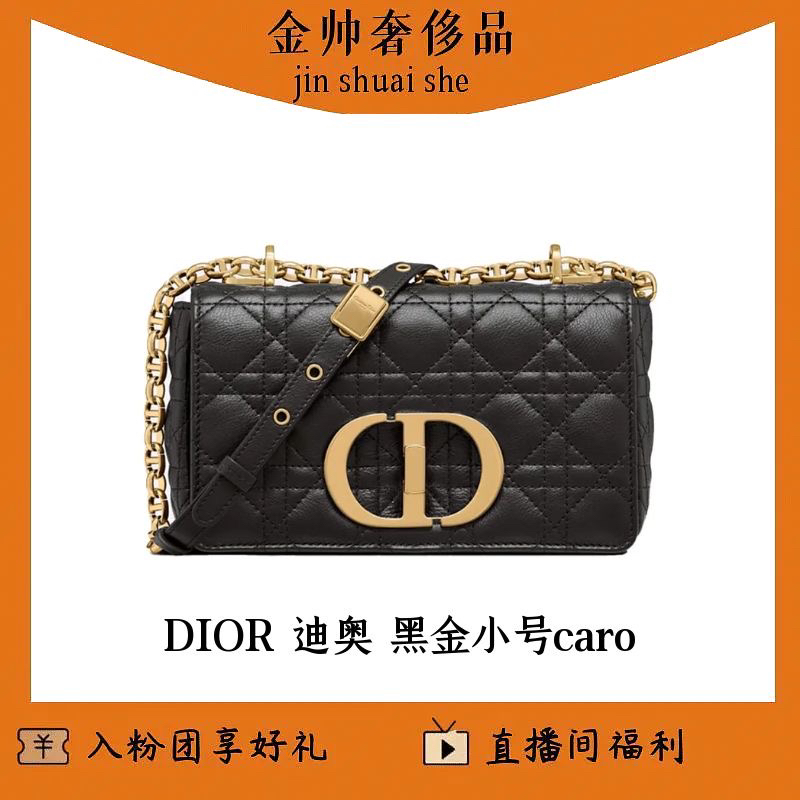 99新 DIOR/迪奥 黑金/小号/caro/单肩包/B3850