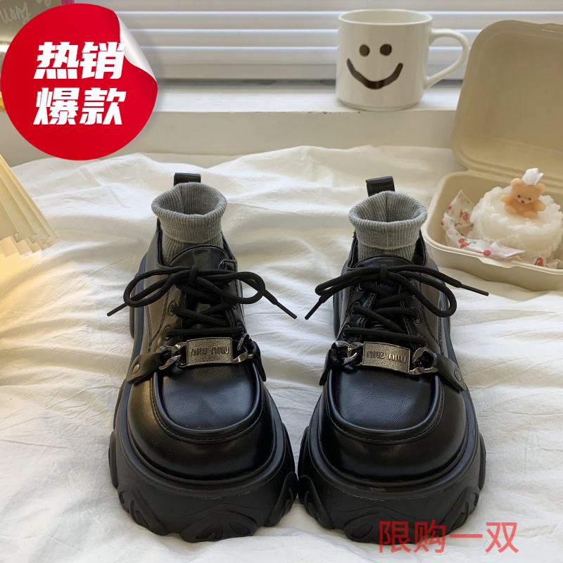 软皮2023新款春季大头小皮鞋女厚底网红乐福鞋复古百搭英伦圆头FR