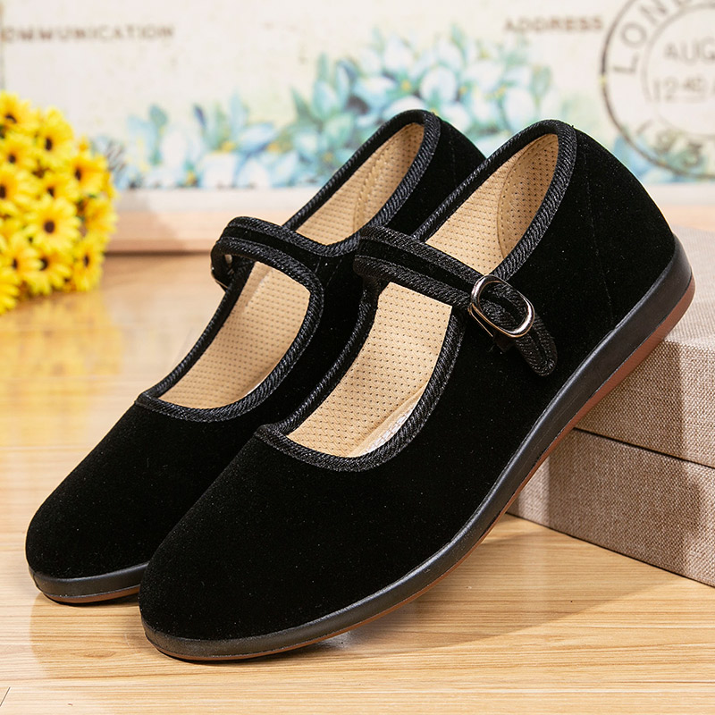 老北京布鞋女士舒适软底平底工作鞋休闲妈妈鞋圆头老人鞋黑布鞋