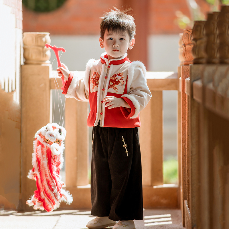 古月家.祥龙 男童汉服冬款加绒加厚拜年服儿童中国风喜庆周岁唐装