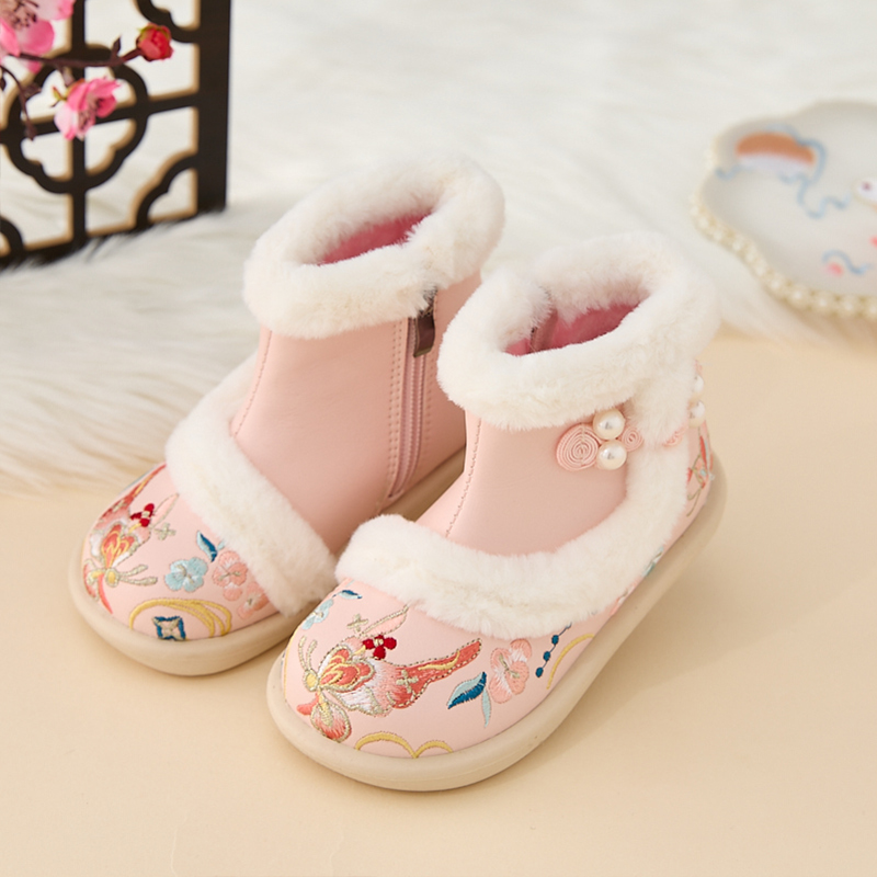 古月女童汉服鞋冬儿童古风加绒绣花鞋宝宝新中式搭配马面裙雪地靴