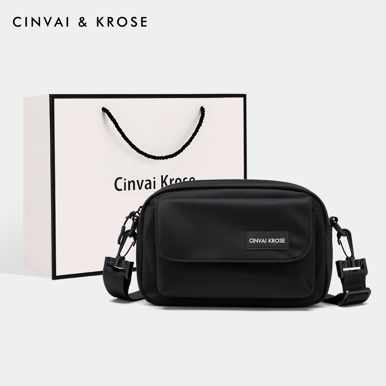 【官方正品Cinvai&Krose】男包斜挎包运动潮牌机能胸包单肩背包黑色