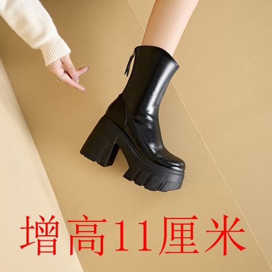 马丁靴粗跟厚底11厘米女短靴英伦风女百搭爆款时尚显瘦潮短靴