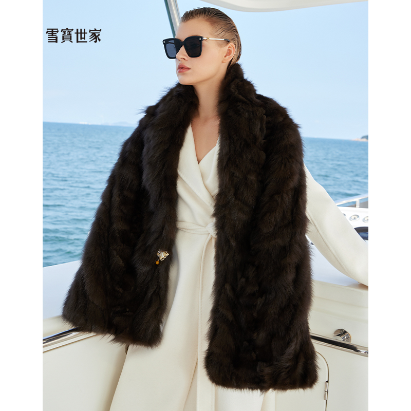 雪宝世家原创 高奢进口 俄罗斯貂毛围巾 外披皮草 围脖披肩女