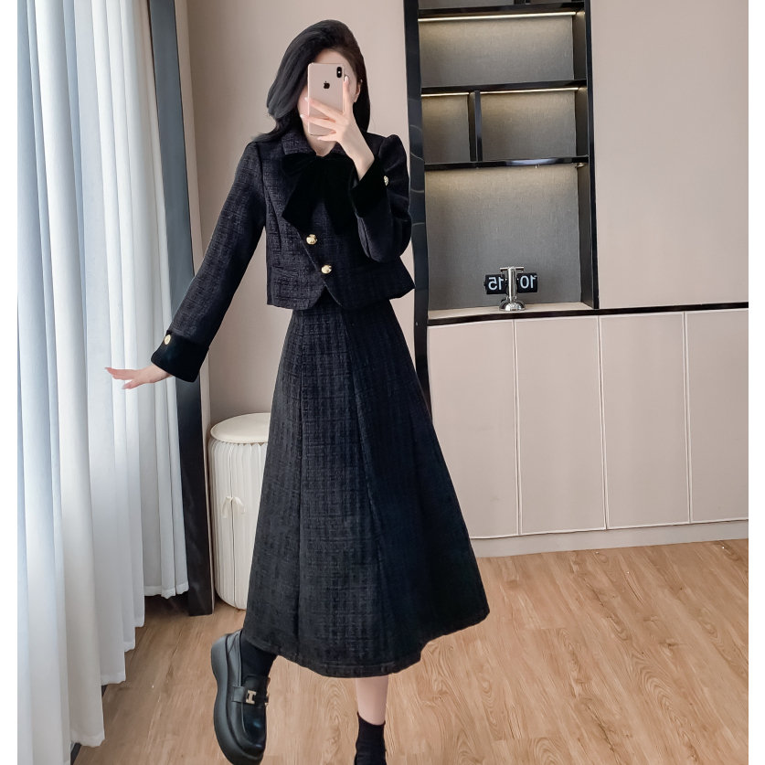 2024秋冬新款小香风呢料时尚套装法式穿搭一整套洋气两件套A字裙