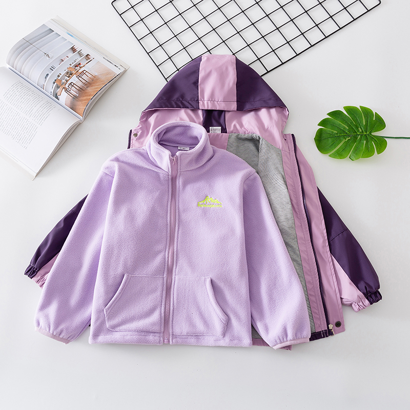 儿童冲锋衣2025春秋季新款女童外款加绒防风中大童连帽撞色风衣