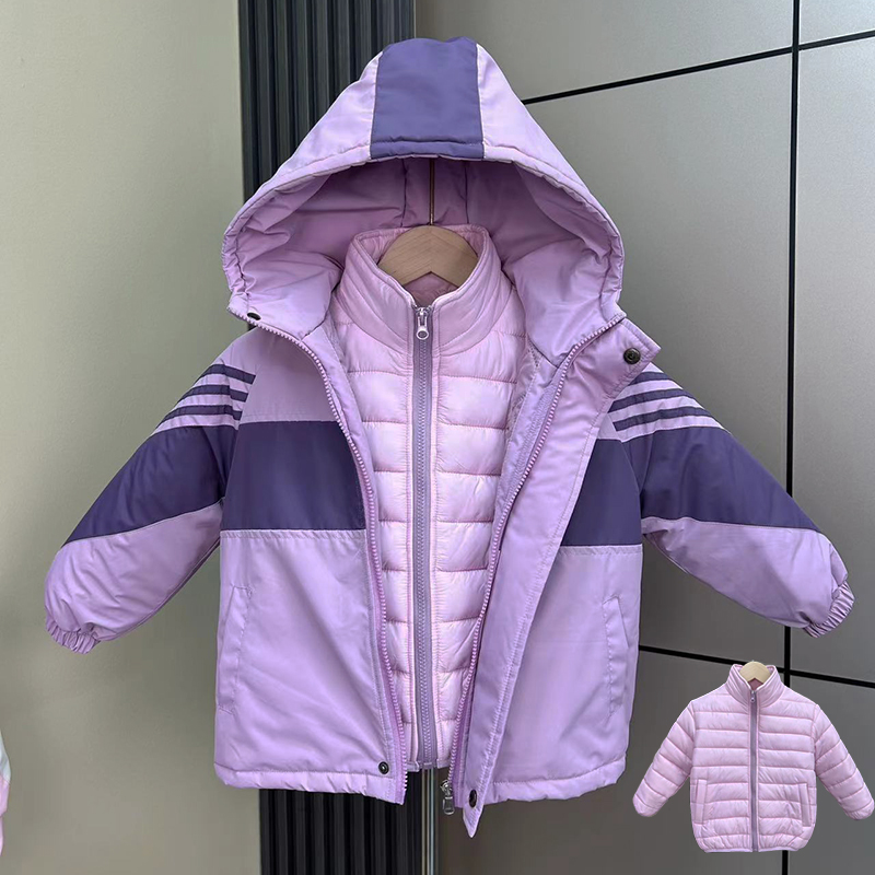 儿童冲锋衣棉衣二件套加棉加厚秋冬中大童2025冬装女童棉服保暖